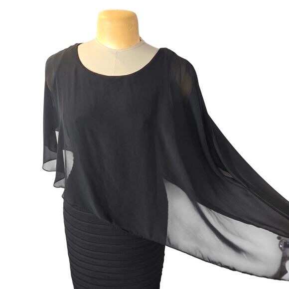 Scarlett Womens 8 Black Chiffon Cape Overlay Sheath Dress Witchy Whimsigoth - Picture 4 of 16